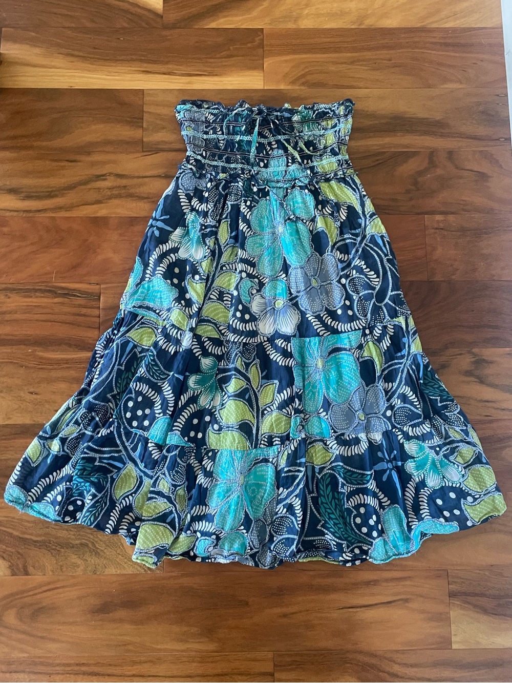 Boho Blue and Green Floral Maxi Skirt